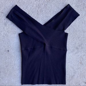 Zara | “Tell me Y” Black elastic ribbed knit Top